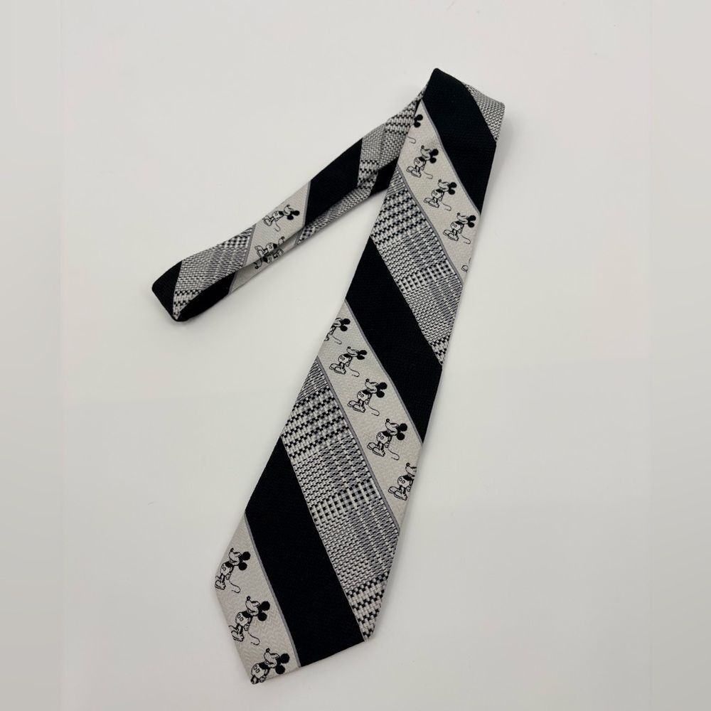 Mickey Mouse Tie by Cervantes Diagonal Stripes Plaid Green 1970’s Disney Vtg